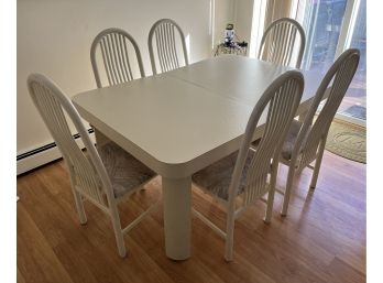 Formica Dining Table With 6 Metal Cushioned Dining Chairs - 1 Leaf Included