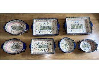 Temp-tations By Tara Ovenware Serving Platter Set With Metal Basket Carry Racks Included - 7 Pieces Total