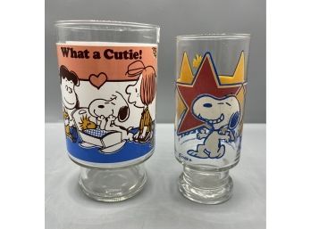 Vintage 1965/1966 Snoopy Peanuts Collector Glass Cups - 2 Total