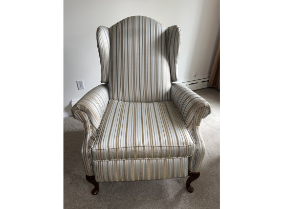 Ethan Allen Recliner Chair Striped Upholstered Wing Back