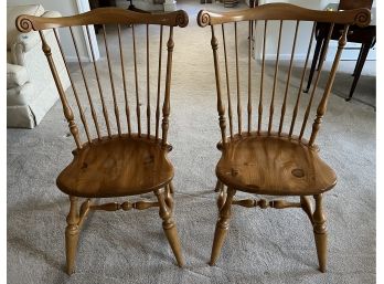 Ethan Allen High Back Windsor Style Accent Chairs - 2 Total - Cushions Included Armless