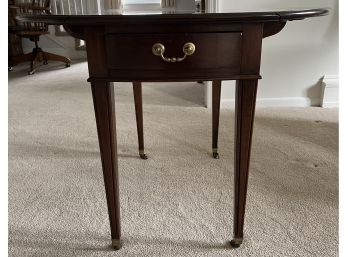 Ethan Allen Wooden Drop-leaf End Table With Drawer On Caster Wheels