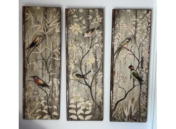 Decorative Bid Pattern Print Wooden Panel Wall Decor - 3 Total
