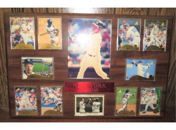 New York Yankees Cards On A Plaque In Plastic Sleeves