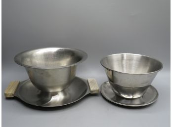 Stainless Steel Attached Bowls/gravy With Plate - Lot Of 2