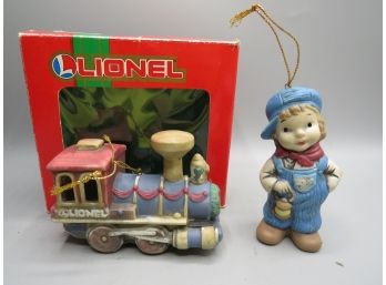 Lionel Train Ornament Fine Porcelain Train & Conductor Ornaments In Original Box