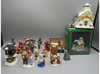 Christmas Around The World Little Church, Ceramic Figurines, Rio Grande Sign - Lot Of 16 Pieces