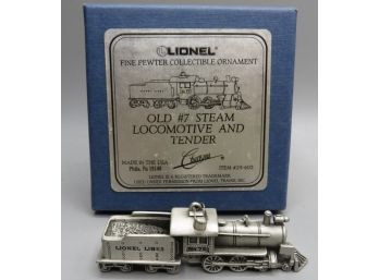 Lionel Fine Pewter Collectible Ornament Old #7 Steam Locomotive In Original
