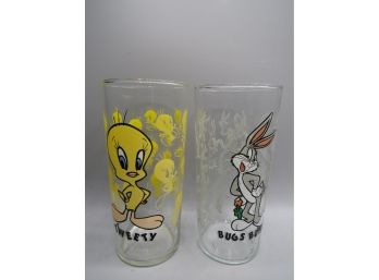 Bug Bunny & Tweety Bird Drinking Glasses - Lot Of 2