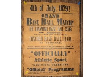 4th Of July 1879 Grand Base Ball Match Concord June 26, 1879 Paper Poster