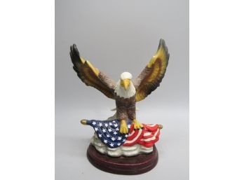 Ceramic Bald American Eagle With Flag Figurine