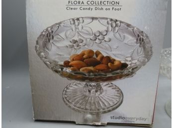 Studio Everyday Flora Collection Clear Candy Dish On Foot - In Original Box