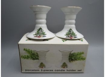 Porcelain 2 Piece Candle Holder Set In Original Box