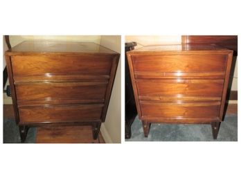 Mid-Century Modern Night Stands With 3 Drawers - Set Of 2