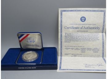 United States Constitution Coins Silver Dollar 1987 U.s. Mint With Certificate Of Authenticity In Original Box