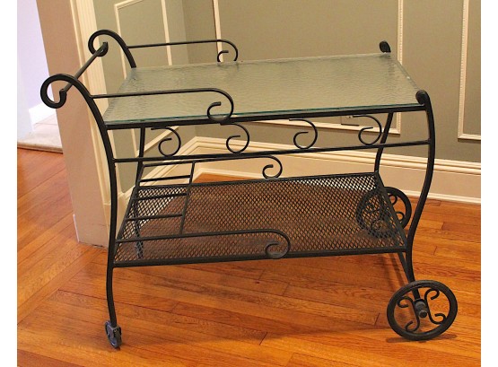Retro Iron Rolling Serving Cart  With Original Glass Top (123)