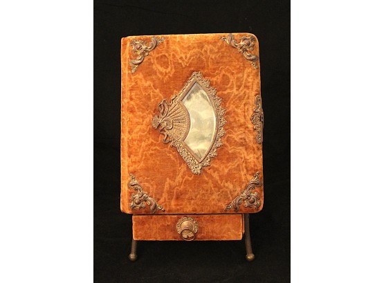 Vintage Antique~Victorian Velvet Photo Album With Stand And Drawer (175)