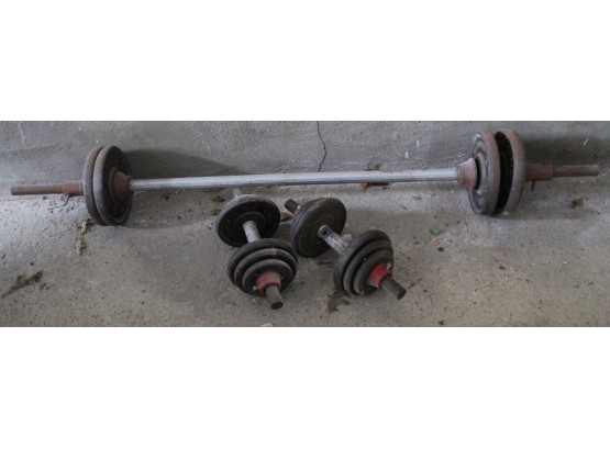 Weight Set With Straight Bar & Dumbbells  (129)