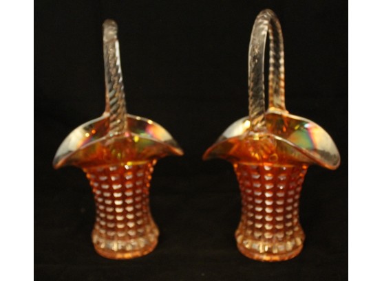 Vintage Carnival Glass Decorative Glass Baskets Set Of 2 (188)