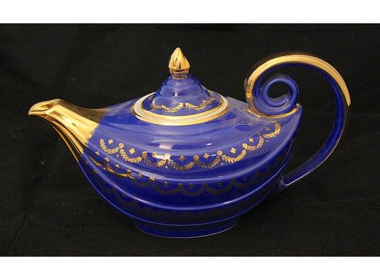 Hall Aladdin Teapot Beautiful Cobalt Blue & Gold 6 Cup 0676 USA (087)