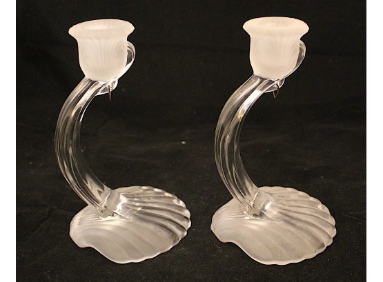 Pair Of Frosted Glass Candlesticks (116)