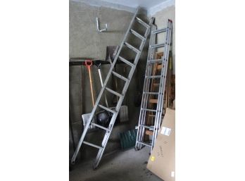 2 Metal Extension Ladders & 1 Wood Ladder (201)