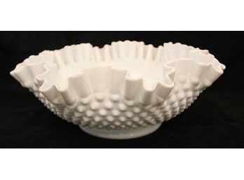 Fenton Milk Glass Hobnail Bowl With Ruffled Edge (171)