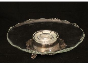 Classy Swivel Dessert /hors D'oeuvre Serving Dish Glass Silver Plate Footed  (176)