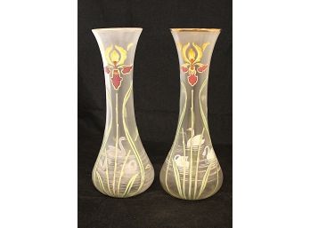 Pair Of Hand Painted Swan Vases (134)