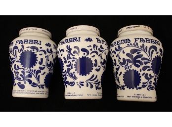 Vintage Amarena Fabbri Bologna Italy Milk Glass Jars Blue White Set Of 3 (173)