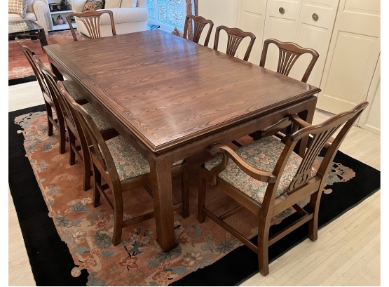 Art Deco Style Dining Room Table With 8 Rockford Furniture Dining Chairs, 2 Leaves And Table Pads