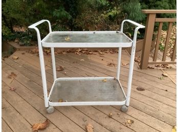 Outdoor Rolling Bar Cart, Aluminum And Glass