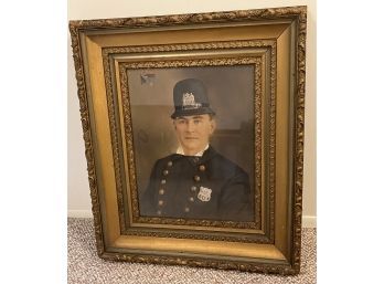 Vintage Portrait Police Officer 1920's Pastel On Canvas Framed Badge # 548 Precinct 69, Brooklyn