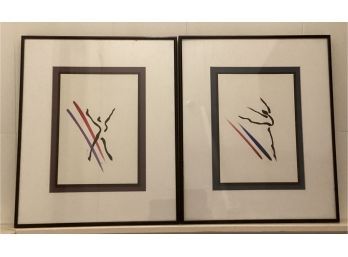 1988 Ballerina Dancers Abstract Art, Signed Custom Framed & Matted