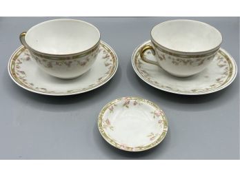 Theodore Haviland Limoges Sugar Cube Dish And 2 Bassett Czechoslovakia Teacups And Saucers