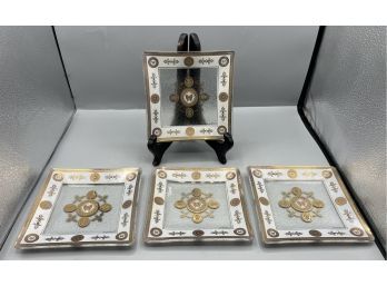 Mid Century George Briard Gold Trim Glass Plates With Butterfly In Center - 11 Pieces In The Lot