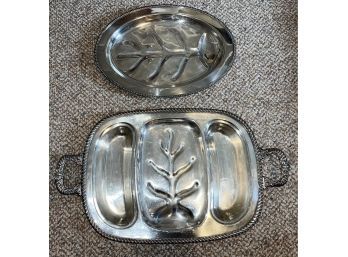 Silver Plated Serving  Meat Platters - 2 Piece Set