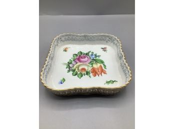 Porcelain Dish With Flower Decor From Herend Hungary
