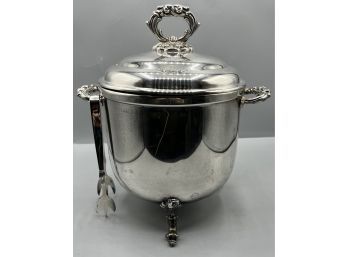 English MFG Corp Silver Plate Ice Bucket With Pyrex Insert And Tongs