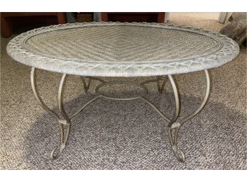 Round Table With Wicker Top Iron Legs