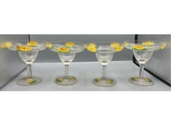 Hand Painted Floral Pattern Margarita Glasses - 11 Piece Lot