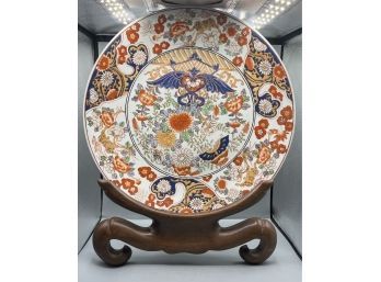 Oriental Porcelain Plate With Wood Stand