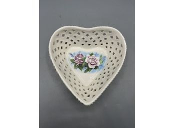 Heart Shaped Basket Weave Ceramic Trinket Dish