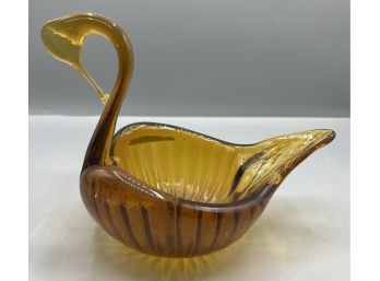 Vintage Amber Handblown Glass Swan Trinket Candy Dish