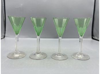 Vintage Emerald Cordial Glasses Set Of  4