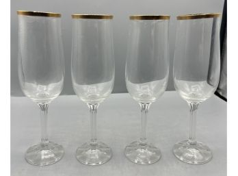 Gold Rimmed Crystal Champagne Glasses, Lot Of 6