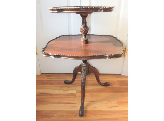 Two-tier Carved Wood Pie Crust Accent Table - Vintage