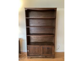 Wood Bookshelf With 4 Shelves And 2 Sliding Bottom Doors