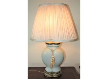 Brass & Ceramic Table Lamp With Shade & Tassel