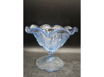 Vintage Footed Blue Tinted Glass Leaf Bowl